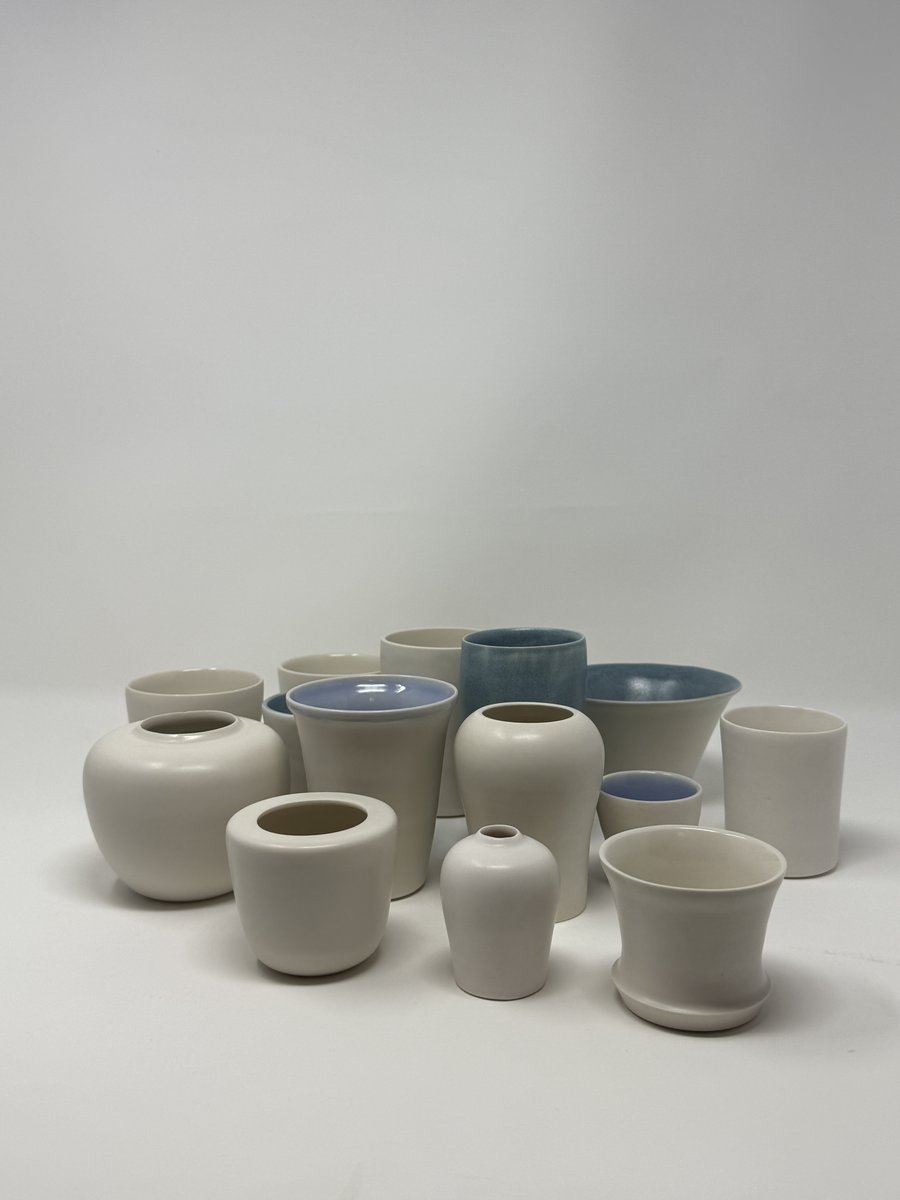 Glazed white and blue pieces grouped together