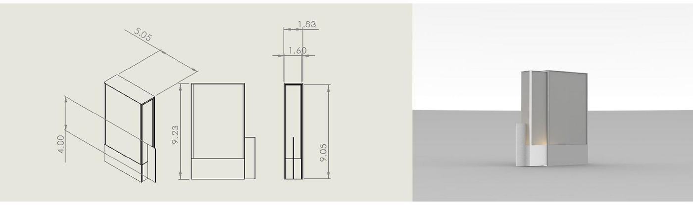 Dimensioned drawing and render